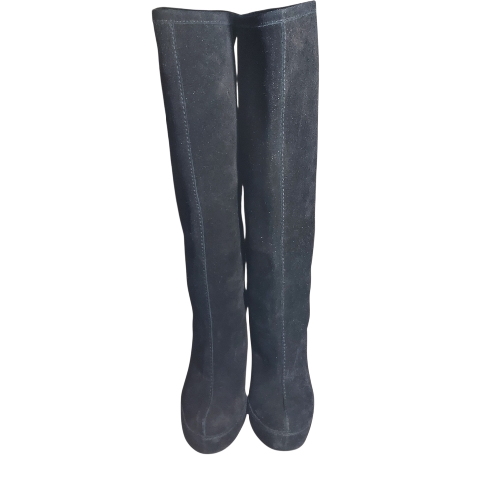 Pedro García Black Suede Knee-High Platform Stilletto Heel Boots - Picture 2 of 16